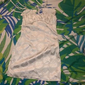 Daisy White Reflective Synched “Satin” Strappy Mini dress